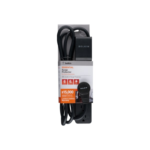 Belkin Essential Series 6-Outlet Surge Protector, 5-15/16ft, Black