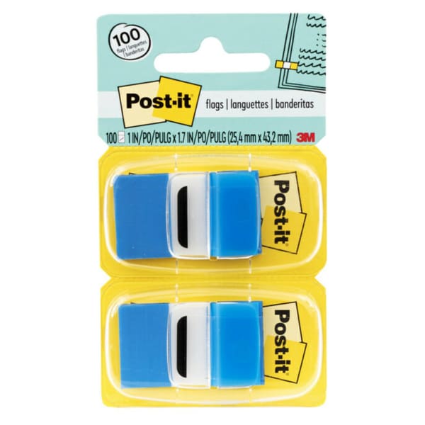 Post-it Flags, 1in x 1 -11/16in, Blue, 50 Flags Per Pad, Pack Of 12 Pads
