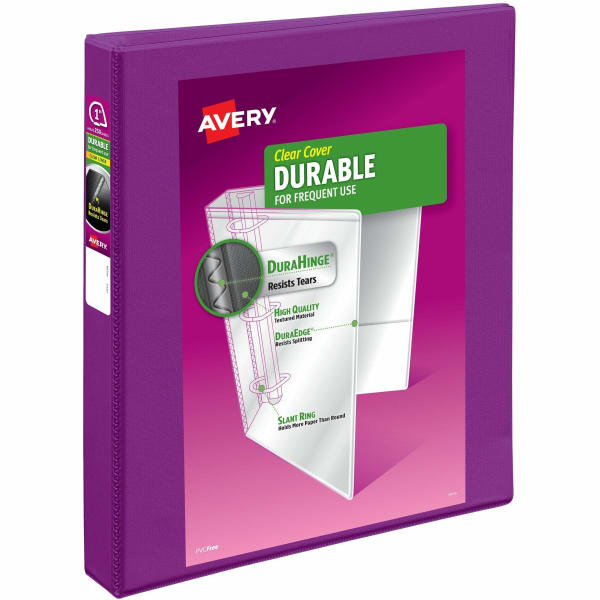 Avery Durable View 3-Ring Binder, 1in Slant Rings, Purple