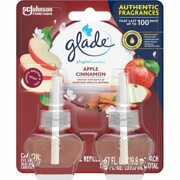 Glade PlugIns Scented Oil Refill, 1.3 Oz, Apple/Cinnamon, Packs Of 2