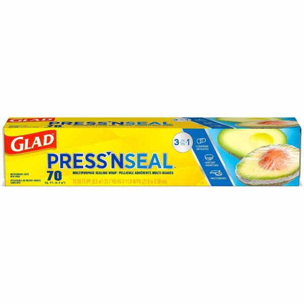 Glad PressN Seal Food Plastic Wrap - 11.80in Width x 71.10 ft Length - Durable, Freezer Safe, Microwave Safe, Cutting Edge - Plastic - Clear - 1 Each