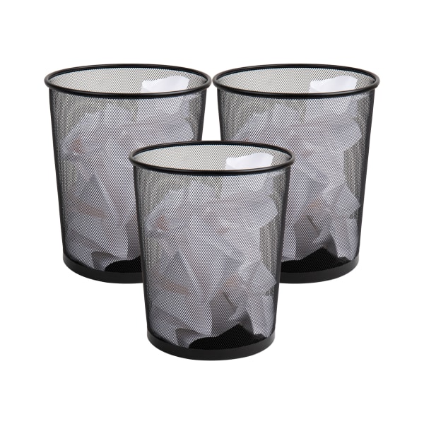 Mind Reader Metal Waste Paper Baskets 4.5-Gallon,13-3/4inH x 11-1/2inW x 11-1/2inL, Black, Set Of 3 Baskets