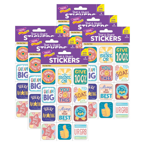 TREND Tear & Share Stickers, You Got This!, 60 Per Pack, Set Of 6 Packs