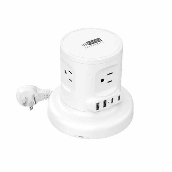 Uncaged Ergonomics Retractable Power Strip, USB-C Fast Charging, 6ft Cord, 1625 W, White