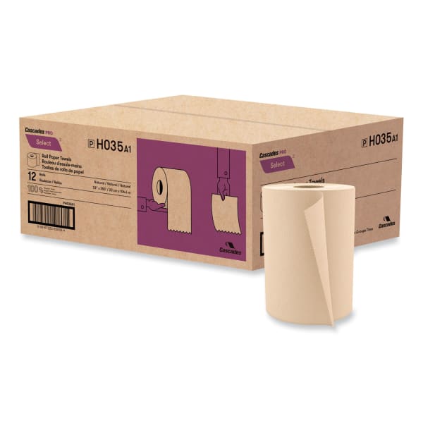 Cascades PRO Select Hardwound Roll Towels, 1-Ply, 7.88in x 350 ft, Natural, 12 Rolls/Carton