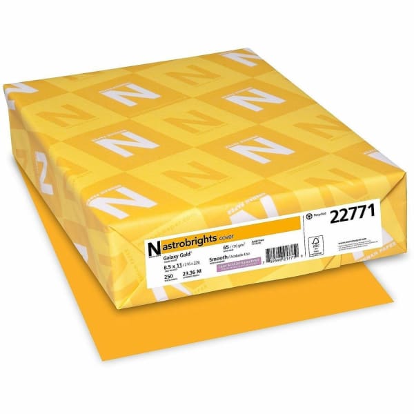 Astrobrights Color Card Stock, Gold, Letter (8.5in x 11in), 65 lb, Pack Of 250