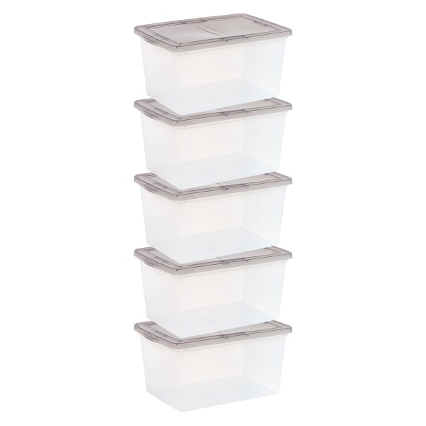 Iris Snap Top Storage Boxes, 14.5 Gallon, Clear, Set Of 5 Boxes