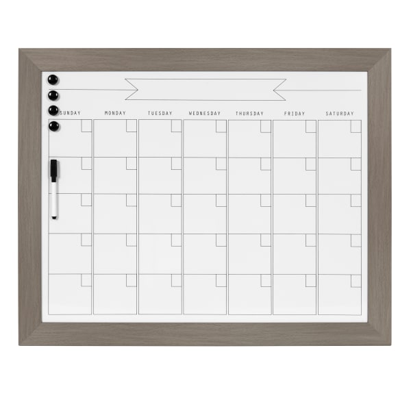 DesignOvations Beatrice Magnetic Framed Dry-Erase Monthly Calendar, Melamine, 23in x 29in, White, Gray Plastic Frame