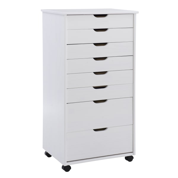 Linon Casimer 8-Drawer Rolling Home Office Storage Cart, White