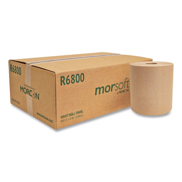 Morcon Tissue Morsoft Universal Roll Towels, 1-Ply, 8in x 800 ft, Brown, 6 Rolls/Carton