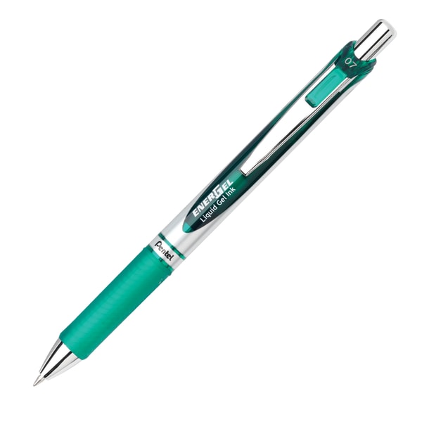 Pentel EnerGel RTX Retractable Liquid Gel Pen, Medium Point, 0.7 mm, 54% Recycled, Assorted Barrels, Green Ink