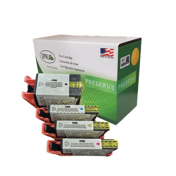 IPW Preserve 140-910-ODP Remanufactured HP 910XL High-Yield 4-Pack, XL Black, XL Cyan, XL Yellow & XL Magenta, Replacement  - 140910ODP