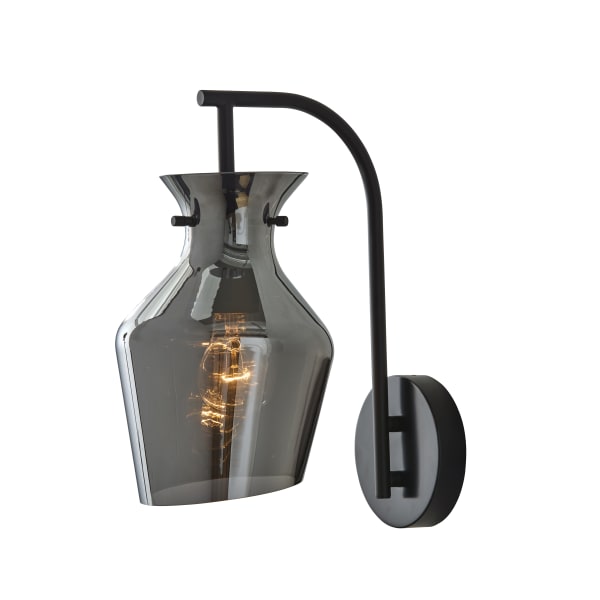 Adesso Tate Wall Lamp, 6-1/2inW, Mirrored Smoked Glass Shade/Black Base