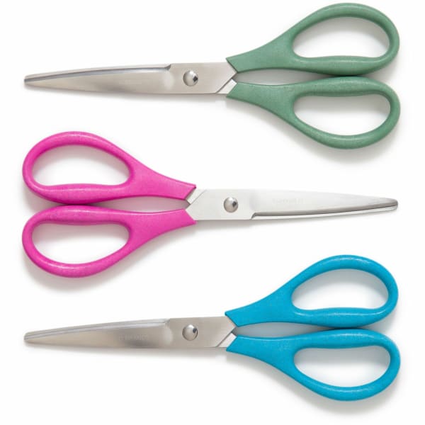 U Brands U-Eco Scissors, 3in, Rounded, Assorted Colors, Pack Of 3