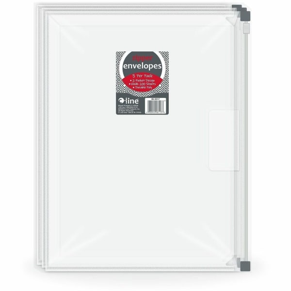 C-Line Zip N Go Reusable Poly Envelope with Outer Pocket - Zipper Closure, Clear, 3/PK, 48117