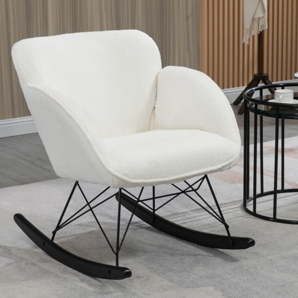 Glamour Home Ayan Boucle Fabric Rocking Chair, White/Black