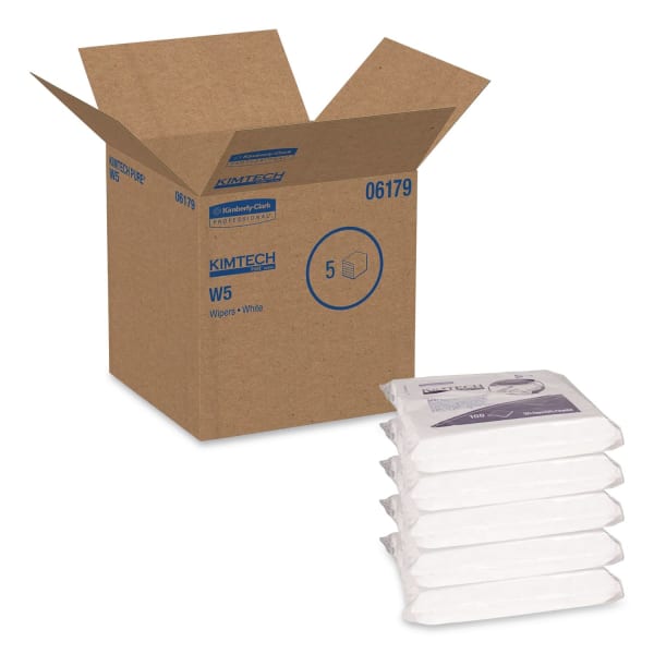 Kimtech W5 Critical Task Wipers, Flat Double Bag, Spunlace, 9 x 9, Unscented, White, 100/Pack, 5 Packs/Carton