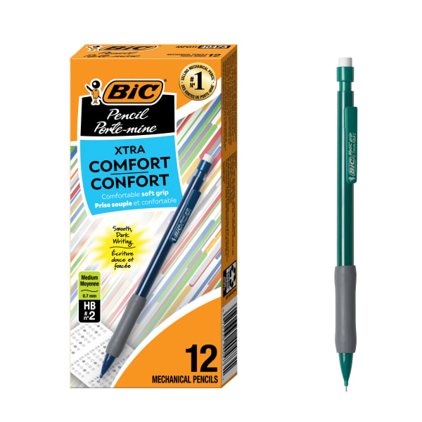 BIC Xtra Comfort Mechanical Pencils, Assorted Barrel Colors, 0.7 mm, Pack Of 12
