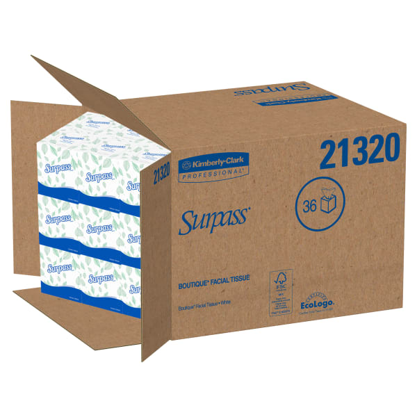 Surpass Facial Tissue, Unscented, 2-Ply, Upright Facial Tissue Cube Boxes for Business; 90 Sheets Per Box, Case of 36 Boxes