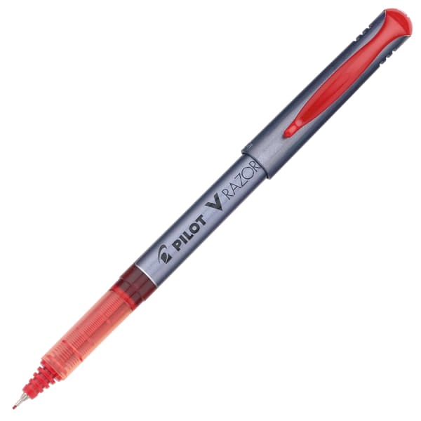 Pilot Liquid Ink Razor Point Pens, Extra-Fine Point, 0.3 mm, Graphite Barrel, Red Ink, Pack Of 12 Pens