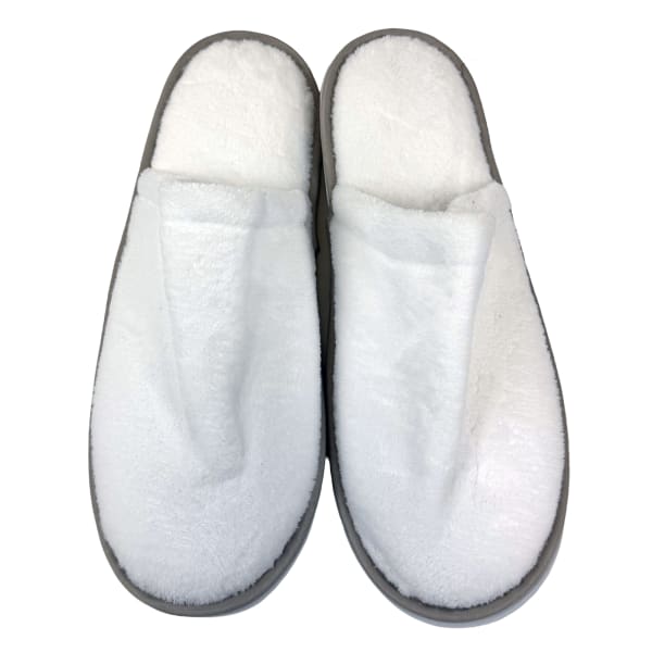 Hospitality Source Luxury Slippers, Universal Size, White/Gray, Case Of 50 Sets