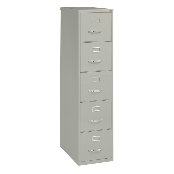 WorkPro 26-1/2inD Vertical 5-Drawer File Cabinet, Light Gray
