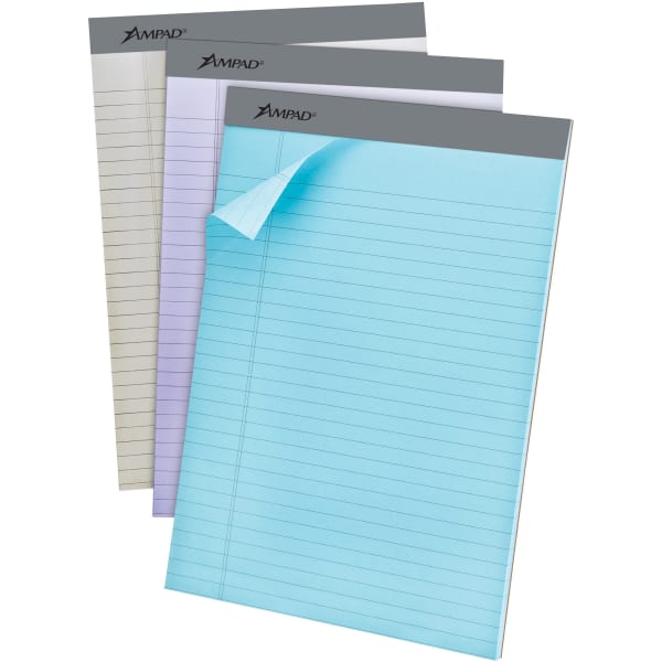 Ampad Pastel Perforated Pad - 50 Sheets - 0.34in Ruled - 15 lb Basis Weight - Letter - 8 1/2in x 11in Sheet Size - Micro Perforated - 6 / Pack