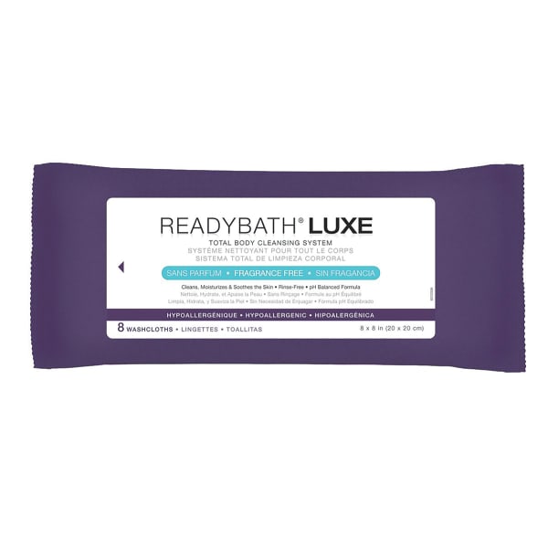 Medline ReadyBath LUXE Total Body Cleansing Heavyweight Washcloths, Unscented, 8in x 8in, White, 8 Washcloths Per Pack, Case Of 24 Packs