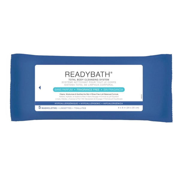 Medline ReadyBath Complete Washcloths, Fragrance Free, 5 Cloths Per Soft Pack, Case Of 30 Packs