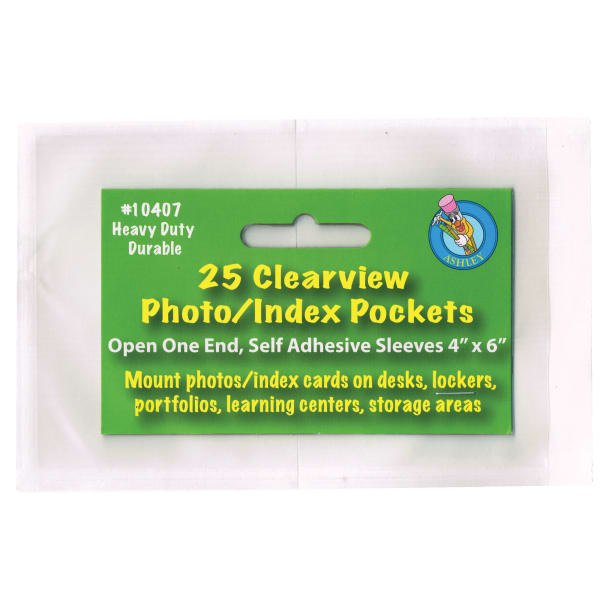 Ashley Productions Photo/Index Card Pockets, 4in x 6in, Clear, 25 Pockets Per Pack, Set Of 5 Packs