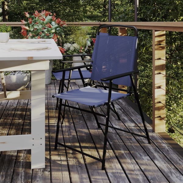 Flash Furniture Mystic Folding Outdoor Patio Sling Chairs with Armrests, Navy/Black, Set Of 2 Chairs