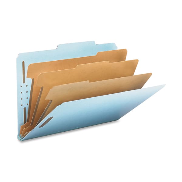 Smead Classification Folders, Top-Tab With SafeSHIELD Coated Fasteners, 3 Dividers, 3in Expansion, Legal Size, 50% Recycled, Blue, Box Of 10