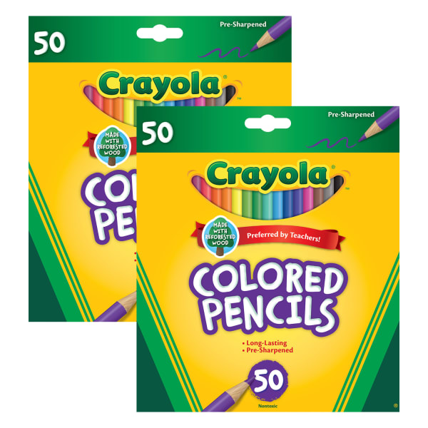 Crayola Colored Pencils, Full Length, Assorted Colors, 50 Colored Pencils Per Box, Set Of 2 Boxes