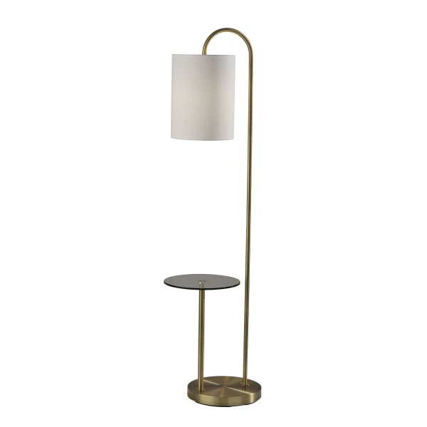 Adesso Amira 1-Shelf Floor Lamp, 64inH, White Shade/Antique Brass Base
