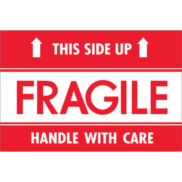 Tape Logic Preprinted Shipping Labels, DL2156, Fragile - This Side Up - HWC, Rectangle, 2in x 3in, Red/White, Roll Of 500