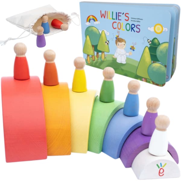 Extasticks Willies Rainbow World Wooden Arches And Peg Dolls Set With Book