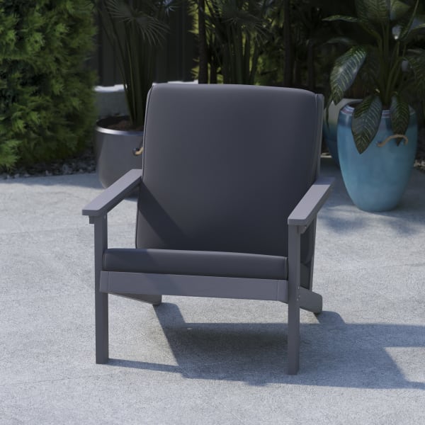 Flash Furniture Charlestown All-Weather Adirondack Club Chair with Cushions, Gray/Gray