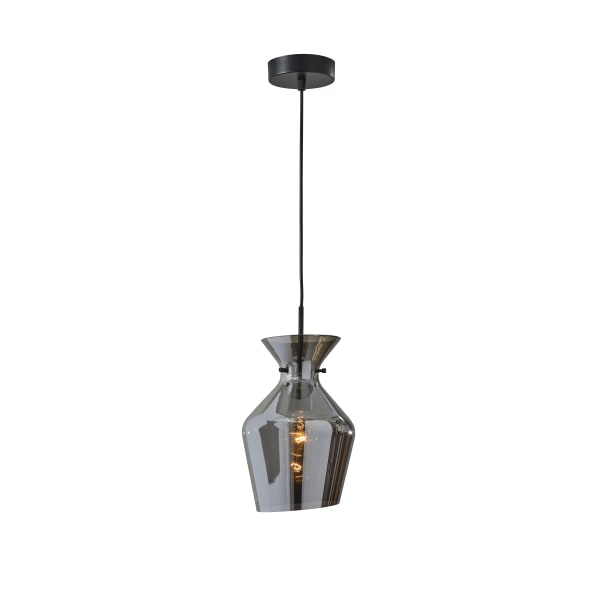 Adesso Tate Chandelier Pendant Lamp, 8inW, Mirrored Smoked Glass Shade/Black Base