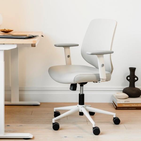 Branch Furniture Daily Ergonomic Vegan Leather Mid-Back Task Chair, Limestone