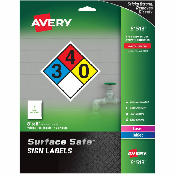 Avery Surface Safe Sign Labels, 8in x 8in, Square, Pack Of 15