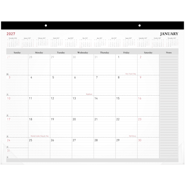 Office Depot Brand Monthly Desk Pad Calendar, 21 3/4in x 17in, White, January 2027 to December 2027, OD20260027