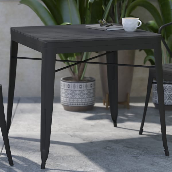 Flash Furniture Helvey Square Commercial Grade Indoor/Outdoor Steel Patio Dining Table, 28-1/4inH x 31-1/2inW x 31-3/4inD, Black
