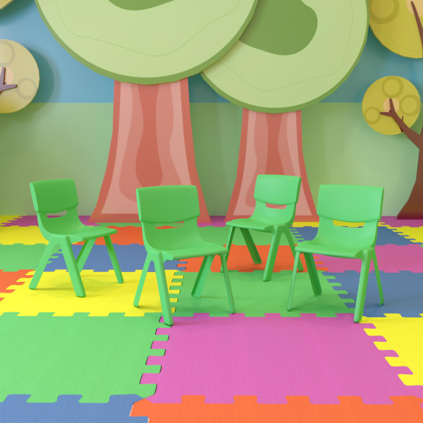 Flash Furniture Plastic Stackable School Chairs With 10-1/2in Seat Height, Green, Set Of 4 Chairs