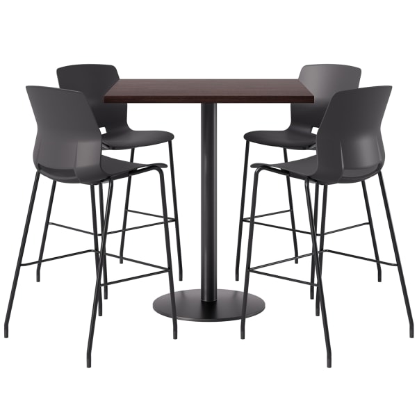 KFI Studios Proof Bistro Square Pedestal Table With Imme Bar Stools, Includes 2 Stools, 43-1/2inH x 30inW x 30inD, River Cherry Top/Black Base/Moonbeam Chairs