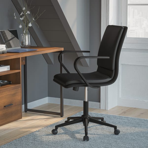 Flash Furniture James Faux Leather Mid-Back Designer Executive Upholstered Office Chair, Black