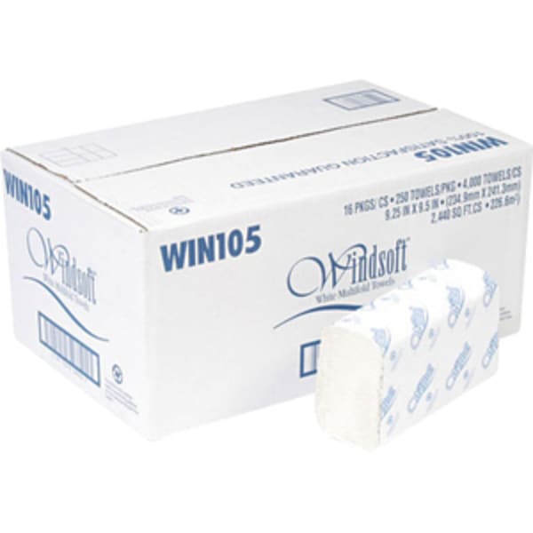 Windsoft Embossed Multifold Paper Towel - 1 Ply - 9.40in Width x 9.20in Length - White - Paper - 250/Pack - 16 / Carton