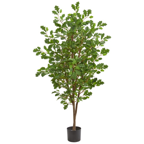 Nearly Natural Oak 5ft Artificial Tree With Pot, Green/Black