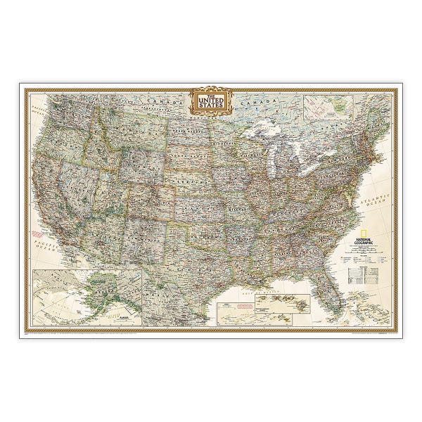 National Geographic United States Executive Map, Poster Size and Laminated, 36in x 24in