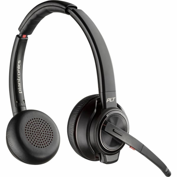 Poly Savi 8220 UC DECT USB-A Headset - Stereo - True Wireless - Bluetooth/DECT - 450 ft - 20 Hz to 20 kHz - On-ear - Binaural - Open - Omni-directional, Noise Cancelling Microphone - Noise Canceling - Black