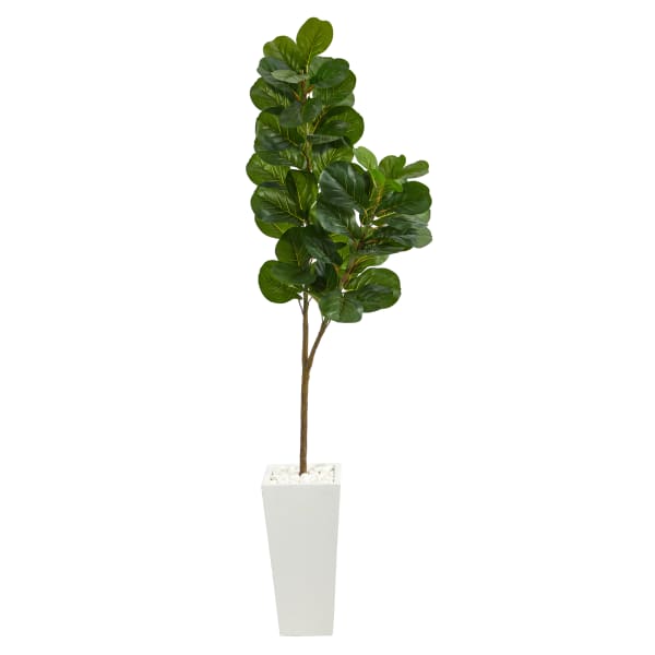 Nearly Natural Fiddle Leaf Fig 72inH Artificial Tree With Tall Planter, 72inH x 21inW x 16inD, Green/White